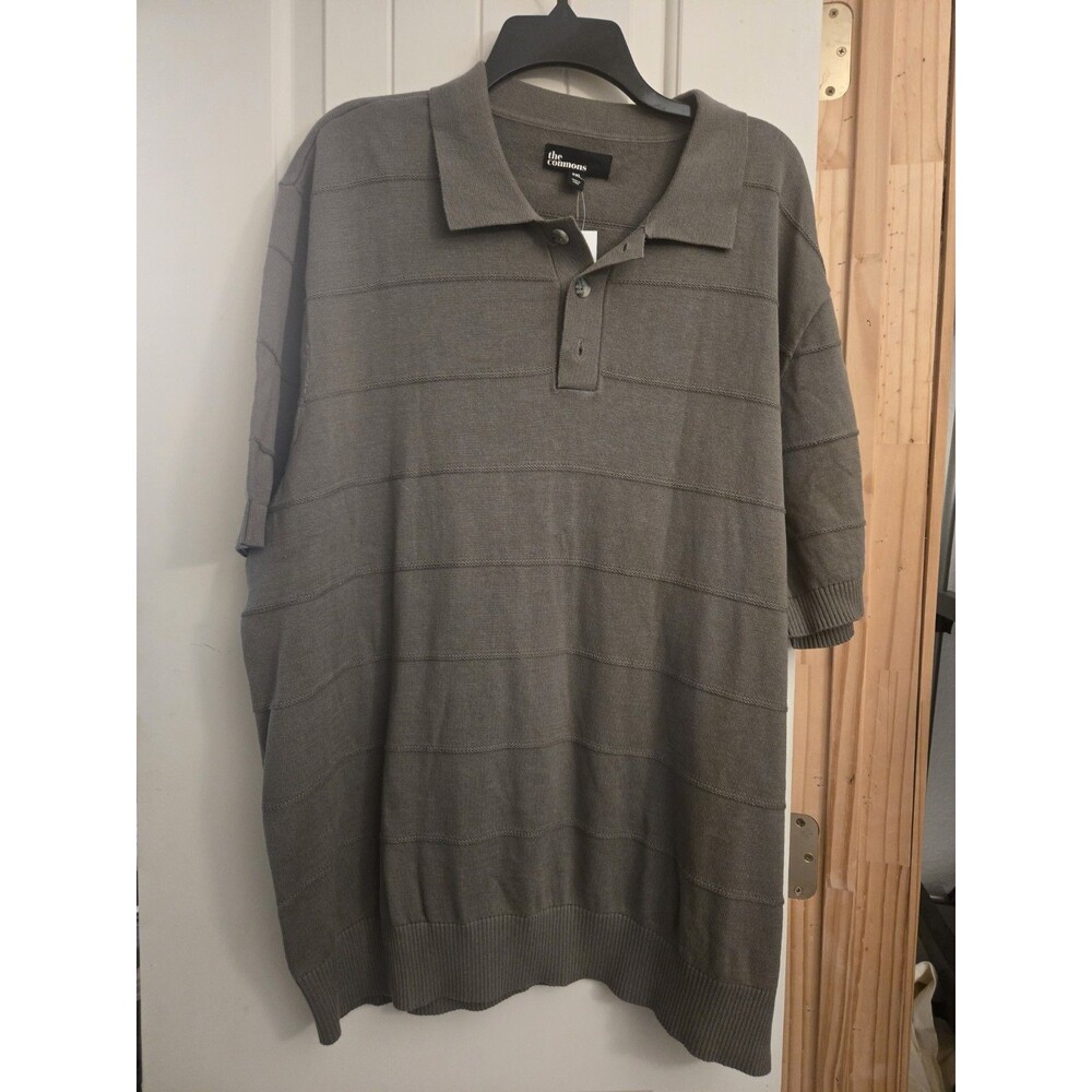The Commons Men’s Knit Polo Shirt XXL NWT Gray Short Sleeve Textured Preppy